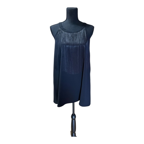 ALFANI- DEEP BLACK SLEEVELESS TOP W/ FRINGES- SZ 16 - Picture 2 of 7